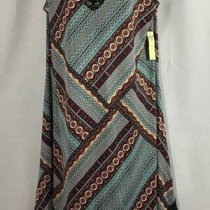 PRECEPTION WOMEN Sleeveless Beaded V-Neck Geometric Handkerchief Dress 1X NWT